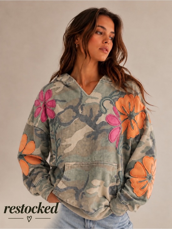 Tops - 193. Women’s Camo Floral Patchwork Hoodie